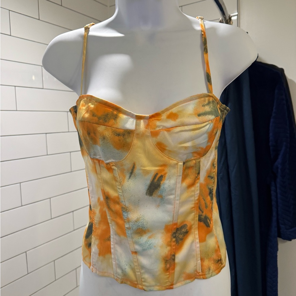Yellow and Orange Abstract Corset Top